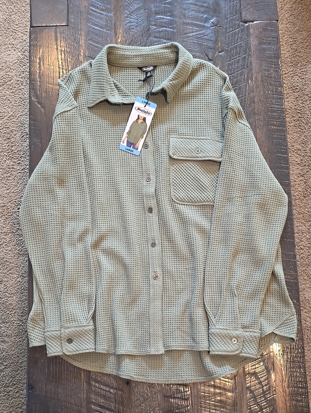 Buffalo David Bitton Olive Green Waffle Knit Shirt Jacket
